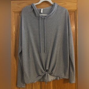 mts Oversized Dolman Hoodie Tie Front Blue Stripe M/L